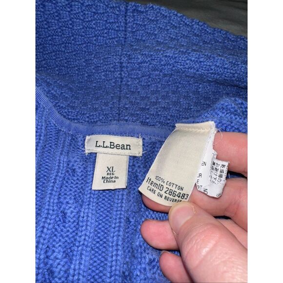 L.L. Bean XL Cable Knit Womens Cardigan Sweater Solid Blue Purple Gently Worn - Picture 7 of 11